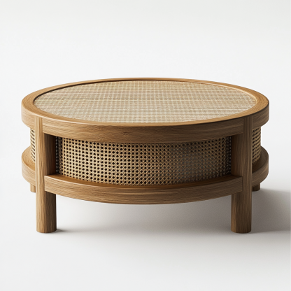 Wabi-sabi style solid wood round coffee table, Japanese-style tatami, small-sized apartment, wicker woven tea table, tea table storage, circular homestay - Image 8