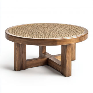 Wabi-sabi style solid wood round coffee table, Japanese-style tatami, small-sized apartment, wicker woven tea table, tea table storage, circular homestay