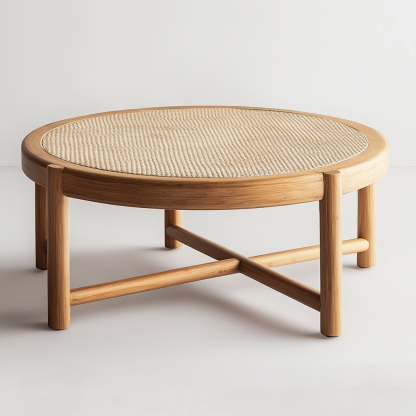 A combination of large and small round solid wood leisure table made of rattan weaving, a small tea table furniture for Nordic small-sized apartments, a coffee table and a corner table - Image 5