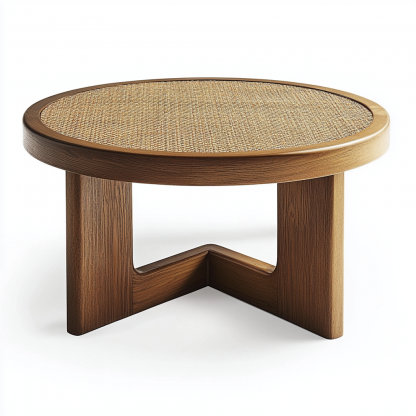 Wabi-sabi style solid wood round coffee table, Japanese-style tatami, small-sized apartment, wicker woven tea table, tea table storage, circular homestay - Image 6