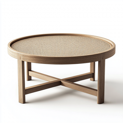 Wabi-sabi style solid wood round coffee table, Japanese-style tatami, small-sized apartment, wicker woven tea table, tea table storage, circular homestay - Image 5