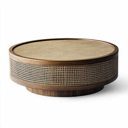 Wabi-sabi style solid wood round coffee table, Japanese-style tatami, small-sized apartment, wicker woven tea table, tea table storage, circular homestay - Image 4
