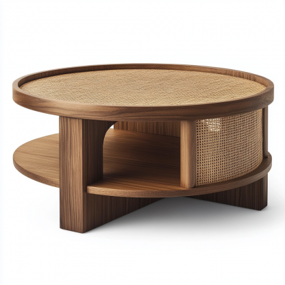 Balcony wicker Indonesian wicker small coffee table, living room real wicker round coffee table, simple new Chinese style casual coffee table