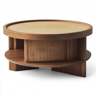 Balcony wicker Indonesian wicker small coffee table, living room real wicker round coffee table, simple new Chinese style casual coffee table