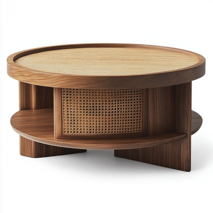 Balcony wicker Indonesian wicker small coffee table, living room real wicker round coffee table, simple new Chinese style casual coffee table