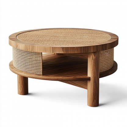 Wabi-sabi style solid wood coffee table, living room, small-sized home, round coffee table combination, homestay and hotel coffee table - Image 4