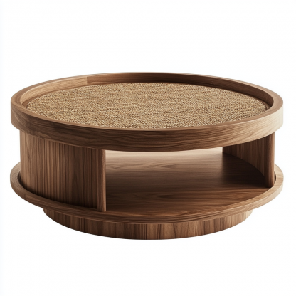 Wabi-sabi style solid wood coffee table, living room, small-sized home, round coffee table combination, homestay and hotel coffee table - Image 2