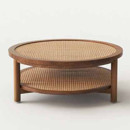 Wabi-sabi style wicker coffee table, living room, small-sized home, round coffee table and tea table - Image 2
