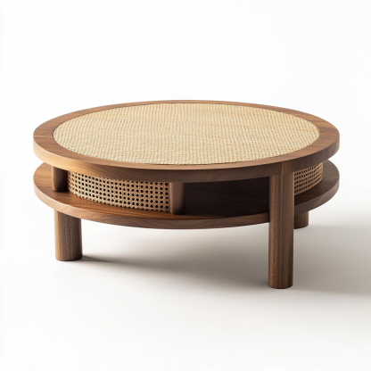 Wabi-sabi style coffee table, modern and simple Japanese style, wabi-sabi style, retro, original solid wood rattan woven round, artistic low table - Image 4