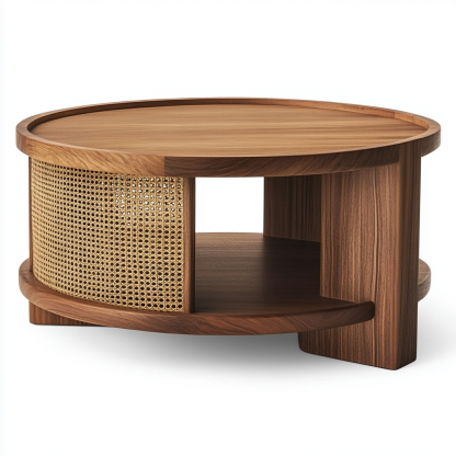 Wabi-sabi style coffee table, modern and simple Japanese style, wabi-sabi style, retro, original solid wood rattan woven round, artistic low table - Image 3