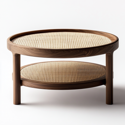 Wabi-sabi style coffee table, modern and simple Japanese style, wabi-sabi style, retro, original solid wood rattan woven round, artistic low table - Image 2