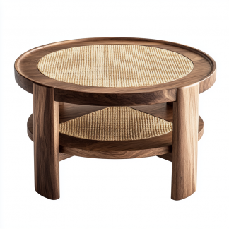 10 Nordic round coffee table, Japanese modern and simple Wabi-y style, retro solid wood rattan woven round artistic low table