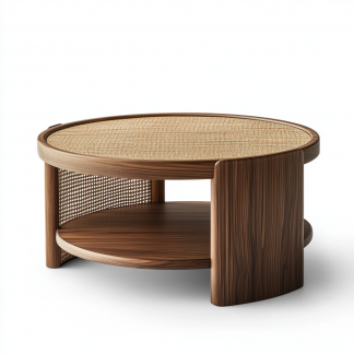 A combination of large and small round solid wood leisure table made of rattan weaving, a small tea table furniture for Nordic small-sized apartments, a coffee table and a corner table