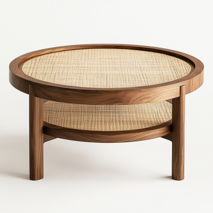 A combination of large and small round solid wood leisure table made of rattan weaving, a small tea table furniture for Nordic small-sized apartments, a coffee table and a corner table - Image 3