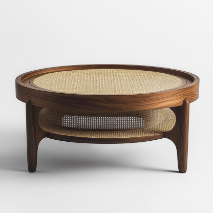 A combination of large and small round solid wood leisure table made of rattan weaving, a small tea table furniture for Nordic small-sized apartments, a coffee table and a corner table - Image 2