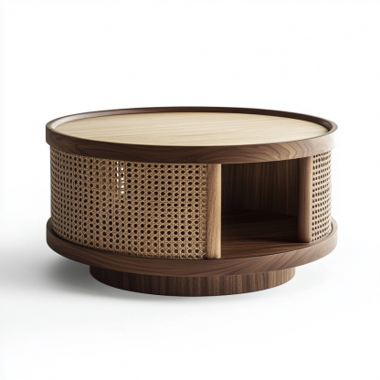 The layout features a modern, simple, light luxury and high-end designer rattan coffee table - Image 4