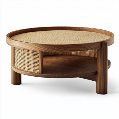 The layout features a modern, simple, light luxury and high-end designer rattan coffee table - Image 3