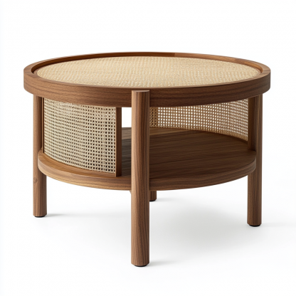The layout features a modern, simple, light luxury and high-end designer rattan coffee table - Image 2