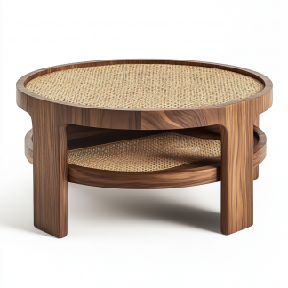A combination of large and small round solid wood leisure table made of rattan weaving, a small tea table furniture for Nordic small-sized apartments, a coffee table and a corner table