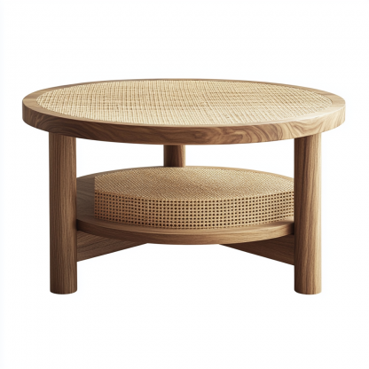 A combination of large and small round solid wood leisure table made of rattan weaving, a small tea table furniture for Nordic small-sized apartments, a coffee table and a corner table - Image 3