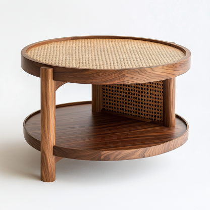 A combination of large and small round solid wood leisure table made of rattan weaving, a small tea table furniture for Nordic small-sized apartments, a coffee table and a corner table - Image 2