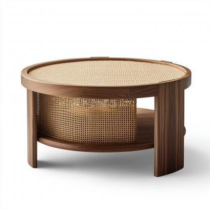 Wabi-sabi style solid wood round coffee table, Japanese-style tatami, small-sized apartment, wicker woven tea table, tea table storage, circular homestay - Image 3