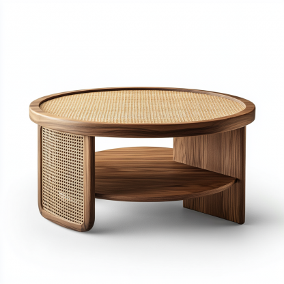 Wabi-sabi style solid wood round coffee table, Japanese-style tatami, small-sized apartment, wicker woven tea table, tea table storage, circular homestay - Image 2