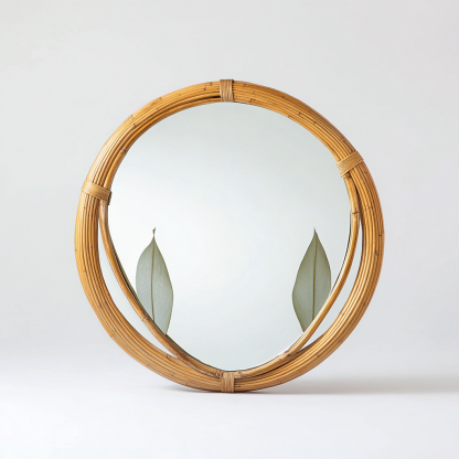 Indonesian rattan woven Chaji style decorative mirror, popular retro sunglasses, light luxury art wall hanging in a homestay - Image 2