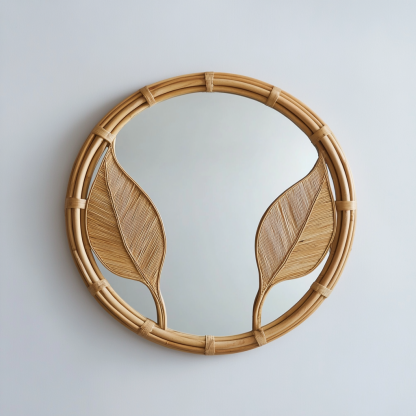 Indonesian rattan woven Chaji style decorative mirror, popular retro sunglasses, light luxury art wall hanging in a homestay - Image 3