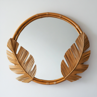 Indonesian rattan woven Chaji style decorative mirror, popular retro sunglasses, light luxury art wall hanging in a homestay