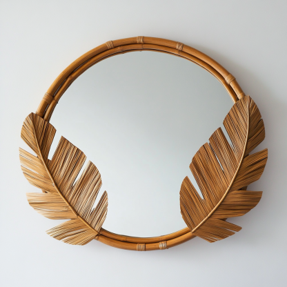 Indonesian rattan woven Chaji style decorative mirror, popular retro sunglasses, light luxury art wall hanging in a homestay