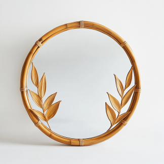 10 wicker mirror, simple wabi-sabi style, ancient wicker art decoration, wall-mounted mirror, handcrafted wicker dressing mirror