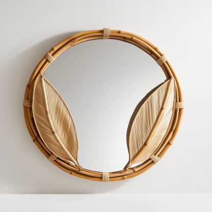 10 wicker mirror, simple wabi-sabi style, ancient wicker art decoration, wall-mounted mirror, handcrafted wicker dressing mirror - Image 8
