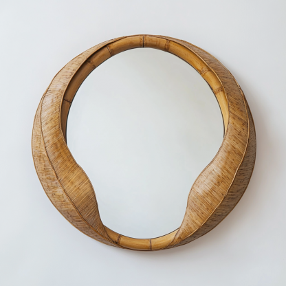 10 wicker mirror, simple wabi-sabi style, ancient wicker art decoration, wall-mounted mirror, handcrafted wicker dressing mirror - Image 6