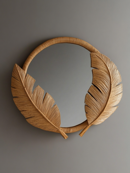 Wabi-sabi style wicker mirror, living room and bedroom wall-mounted dressing mirror, creative teardrop-shaped decorative mirror, photo prop - Image 9