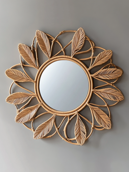 Wabi-sabi style wicker dressing and makeup mirror, ins style homestay living room wall decoration, Nordic hanging mirror decoration - Image 9