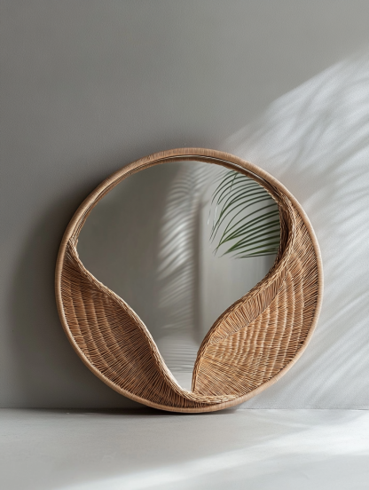 10 French-style retro rattan leaf wall decorations, entrance mirror, bedroom makeup mirror, and decorative mirror for homestays and hotels - Image 5