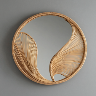 10 French-style retro rattan leaf wall decorations, entrance mirror, bedroom makeup mirror, and decorative mirror for homestays and hotels