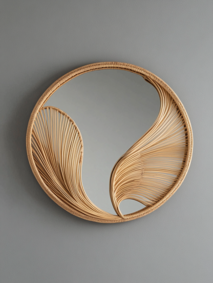 10 French-style retro rattan leaf wall decorations, entrance mirror, bedroom makeup mirror, and decorative mirror for homestays and hotels