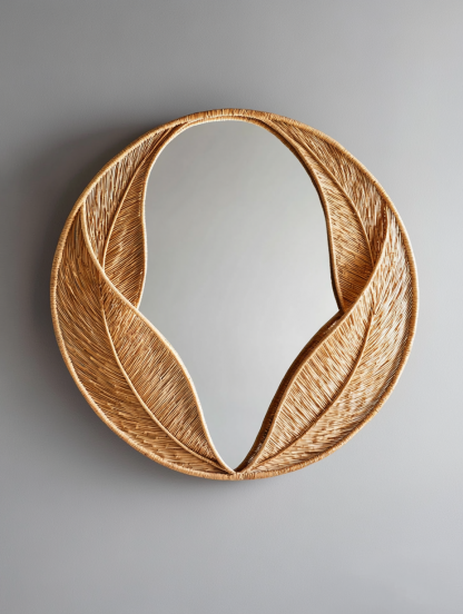 10 French-style retro rattan leaf wall decorations, entrance mirror, bedroom makeup mirror, and decorative mirror for homestays and hotels - Image 3