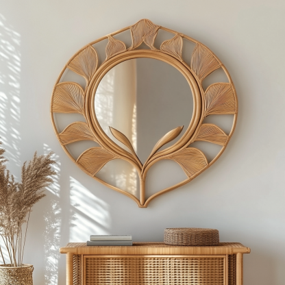 French light luxury dressing mirror, home bedroom wall-mounted decorative mirror, magnolia circular bathroom mirror - Image 5