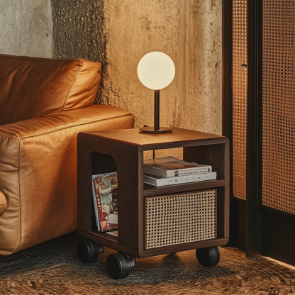 Wabi-sabi style solid wood wicker trolley, living room home sofa, a few small bedside tables, non-solid wood small tables - Image 5