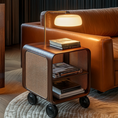 Wabi-sabi style solid wood wicker trolley, living room home sofa, a few small bedside tables, non-solid wood small tables - Image 4