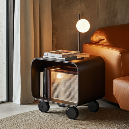 Wabi-sabi style solid wood wicker trolley, living room home sofa, a few small bedside tables, non-solid wood small tables - Image 3