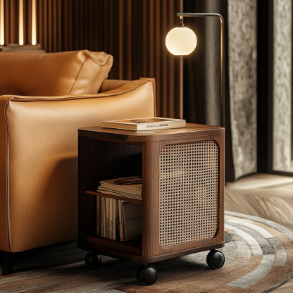 Wabi-sabi style solid wood wicker trolley, living room home sofa, a few small bedside tables, non-solid wood small tables - Image 2