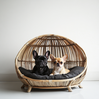 Pet bed, wicker dog bed, cat bed, American-style retro solid wood animal house furniture, Teddy Bichon Frise dog mattress