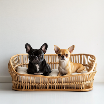 Pet bed, wicker dog bed, cat bed, American-style retro solid wood animal house furniture, Teddy Bichon Frise dog mattress - Image 2