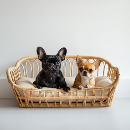 Pet bed, wicker dog bed, cat bed, American-style retro solid wood animal house furniture, Teddy Bichon Frise dog mattress - Image 3