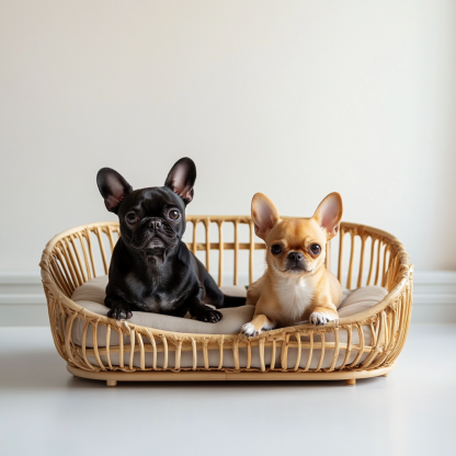 Pet bed, wicker dog bed, cat bed, American-style retro solid wood animal house furniture, Teddy Bichon Frise dog mattress - Image 2