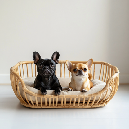 Pet bed, wicker dog bed, cat bed, American-style retro solid wood animal house furniture, Teddy Bichon Frise dog mattress - Image 2